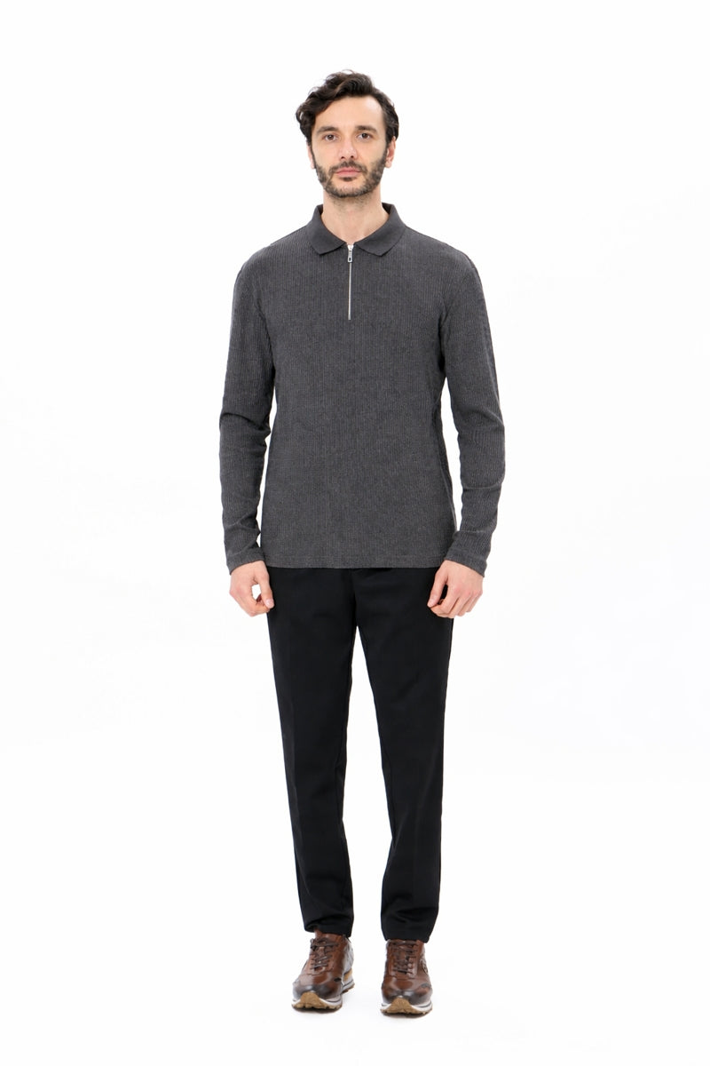 Wholesale,Luchiano Visconti, Luchiano Visconti Charcoal Grey Knit Qtr Zip Polo, Grey, Small-40-TagS