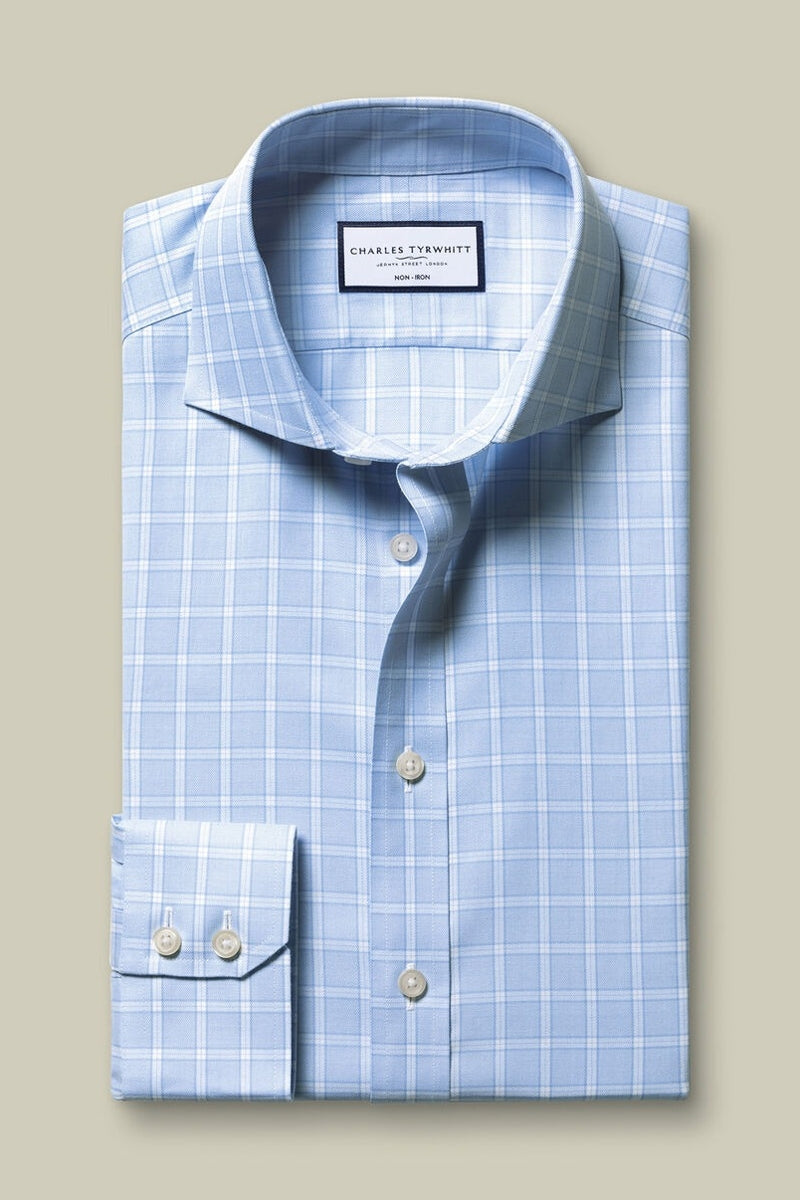 Wholesale,Charles Tyrwhitt, Charles Tyrwhitt Sky Blue Twill Check Shirt, Blue, Small-40-Tag15Medium-44-Tag16Extra Large-48-Tag17