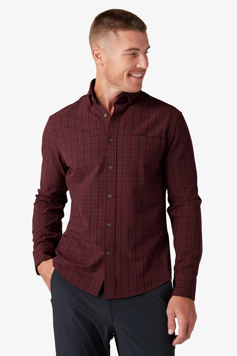 Wholesale,Mizzen + Main, Mizzen + Main Maroon/Grey Plaid Trim Flannel Shirt, Red, Small-42-TagSExtra Extra Large-52-TagXXL