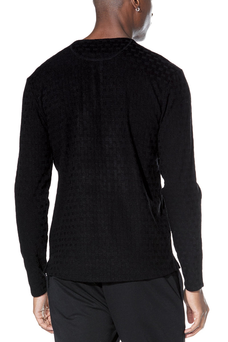 Civil Society Black Basket Weave Pattern Henley