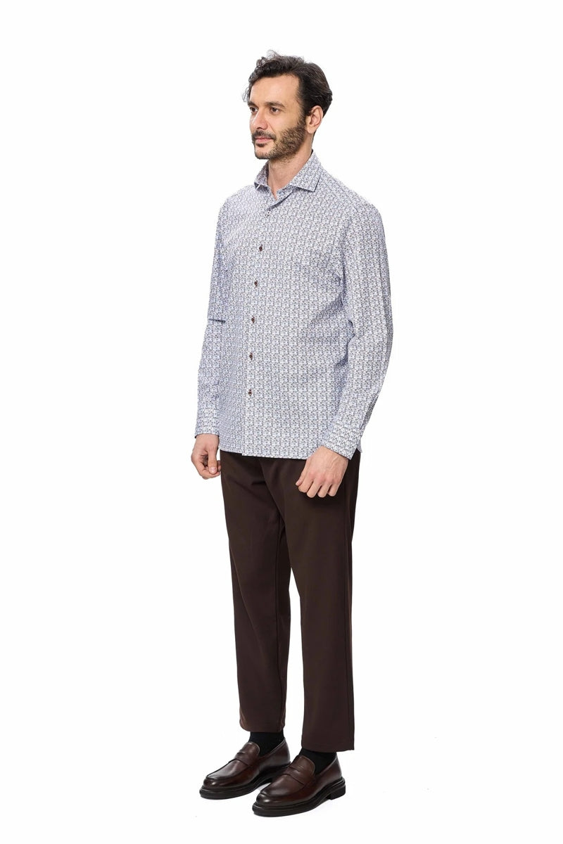 Wholesale,Luchiano Visconti, Luchiano Visconti Navy & Brown Safety Pin Print Shirt, Blue, Extra Extra Large-54-TagXXL