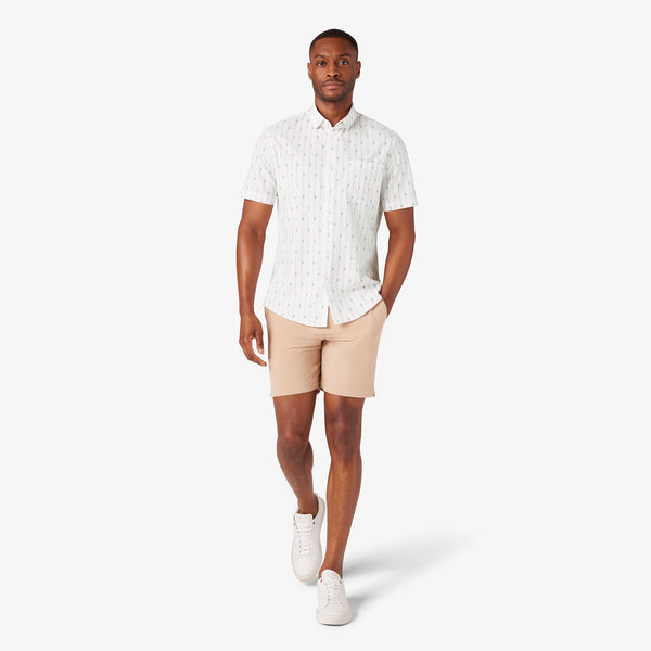 Mizzen + Main White Cactus Stripe Trim No Tuck Four-way Stretch Short Sleeve Leeward Dress Shirt