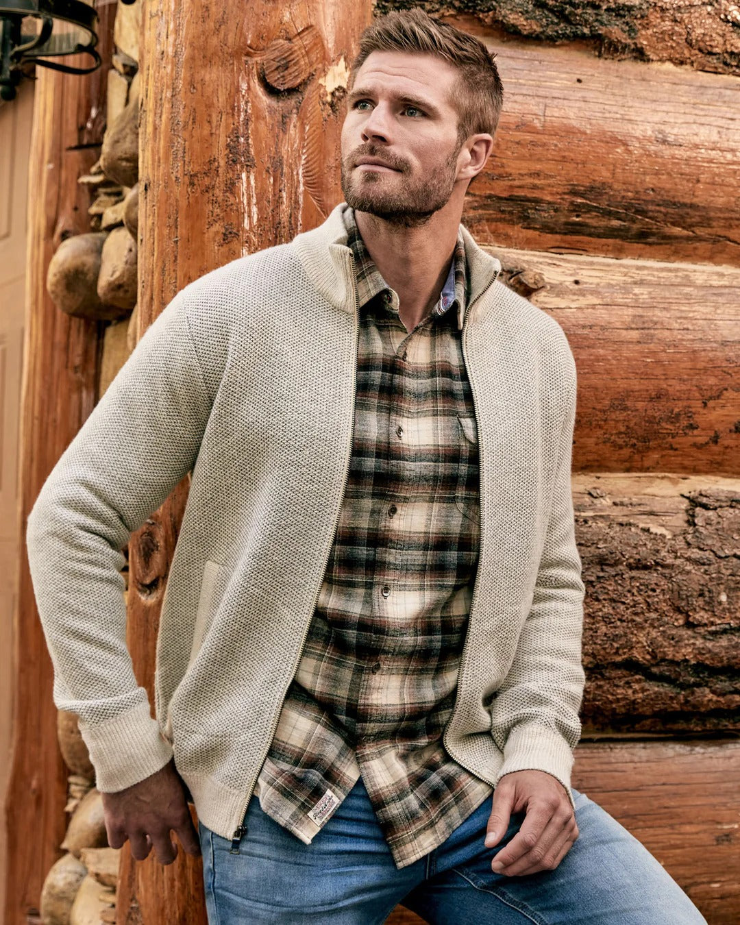 Wholesale,Flag & Anthem, Flag & Anthem Heather Oatmeal/Grey Full-Zip Fleece Lined Sweater, Tan, Extra Extra Large-54-TagXXL