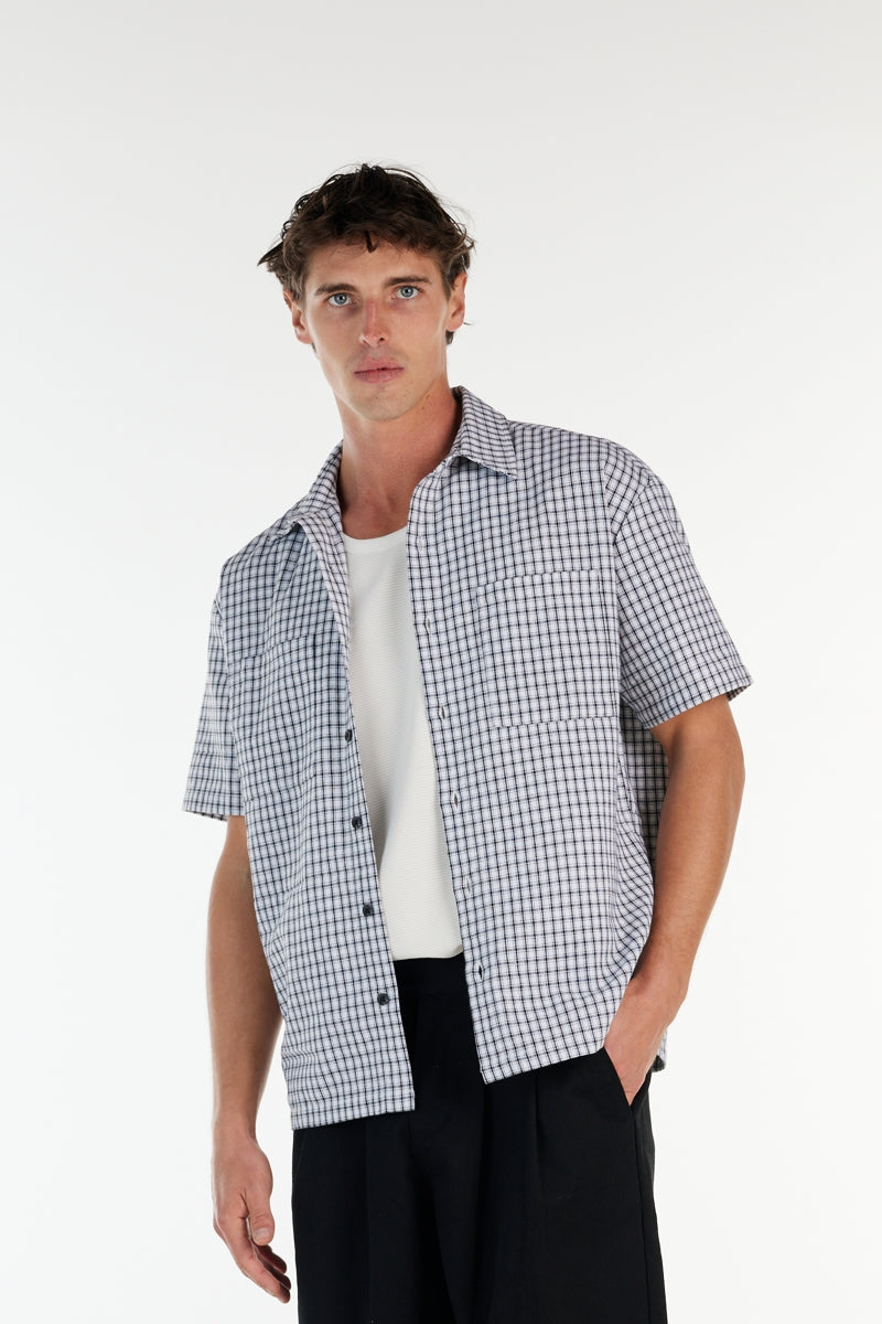 Wholesale,Nana Judy, Nana Judy White with Black Check Relaxed Fit Shirt, White, Medium-46-TagM