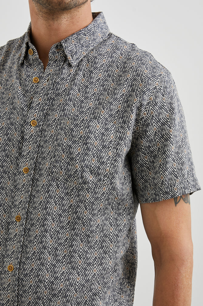 Wholesale,Rails, Rails Grey/Tan Tribal Batik Print  Short Sleeve Shirt, Grey, Small-42-TagS