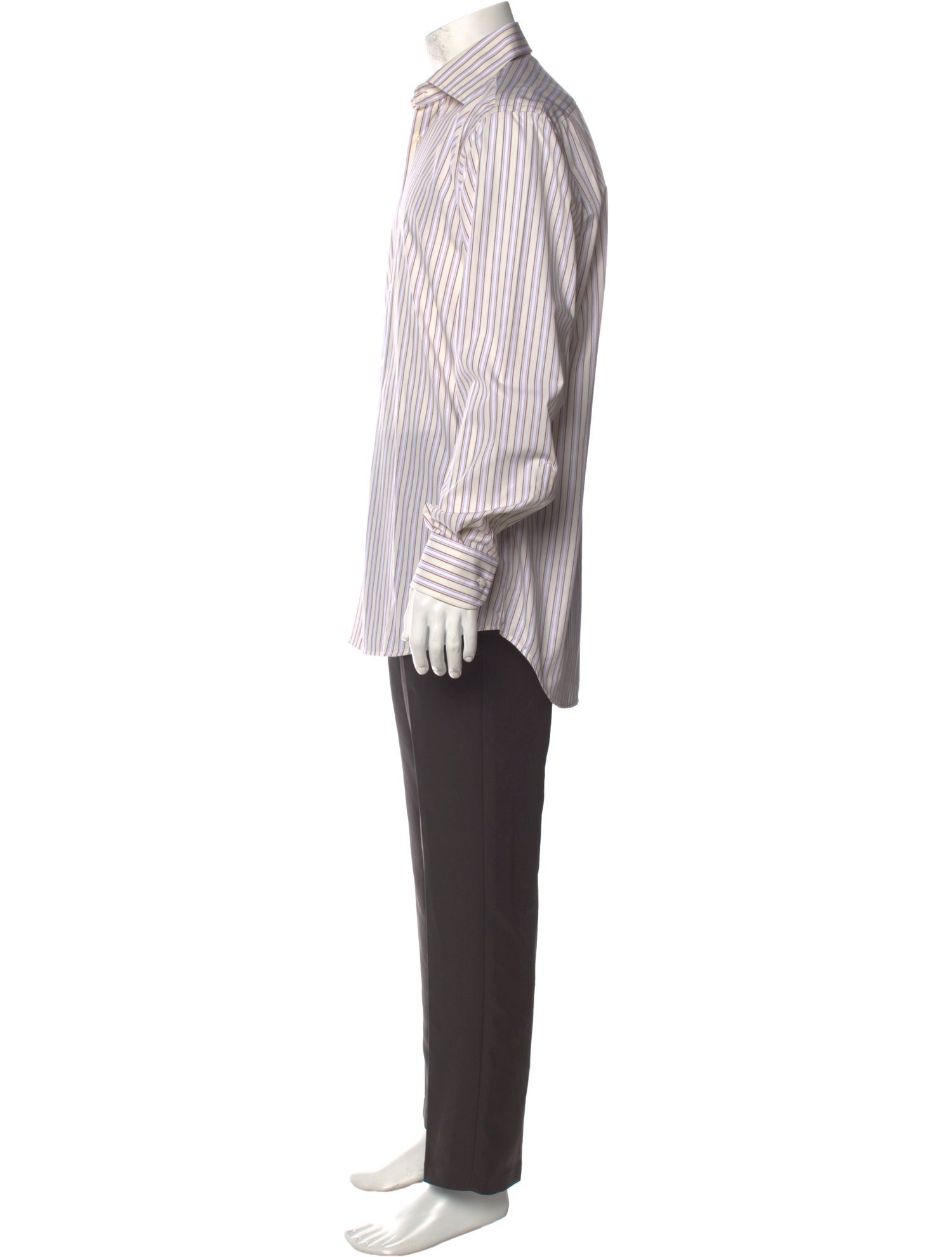 RealReal,Luciano Barbera, Luciano Barbera Neutrals Stripped Long Sleeve Dress Shirt with One-Button Rounded Cuffs, Cream, Large-46-Tag39