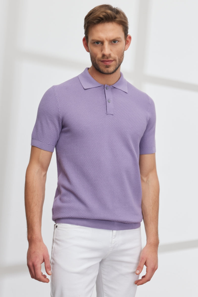 Wholesale,Altinyildiz Classics, Altinyildiz Classics Lilac Knit Textured Weave Polo, Purple, Large-43-TagL
