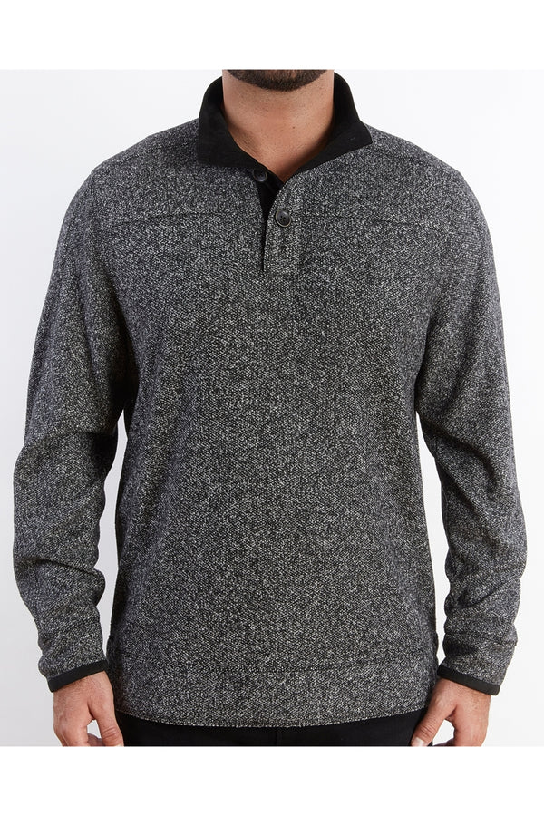 Nicoby Age of Wisdom Black Herringbone Brushed 3 Button Pullover