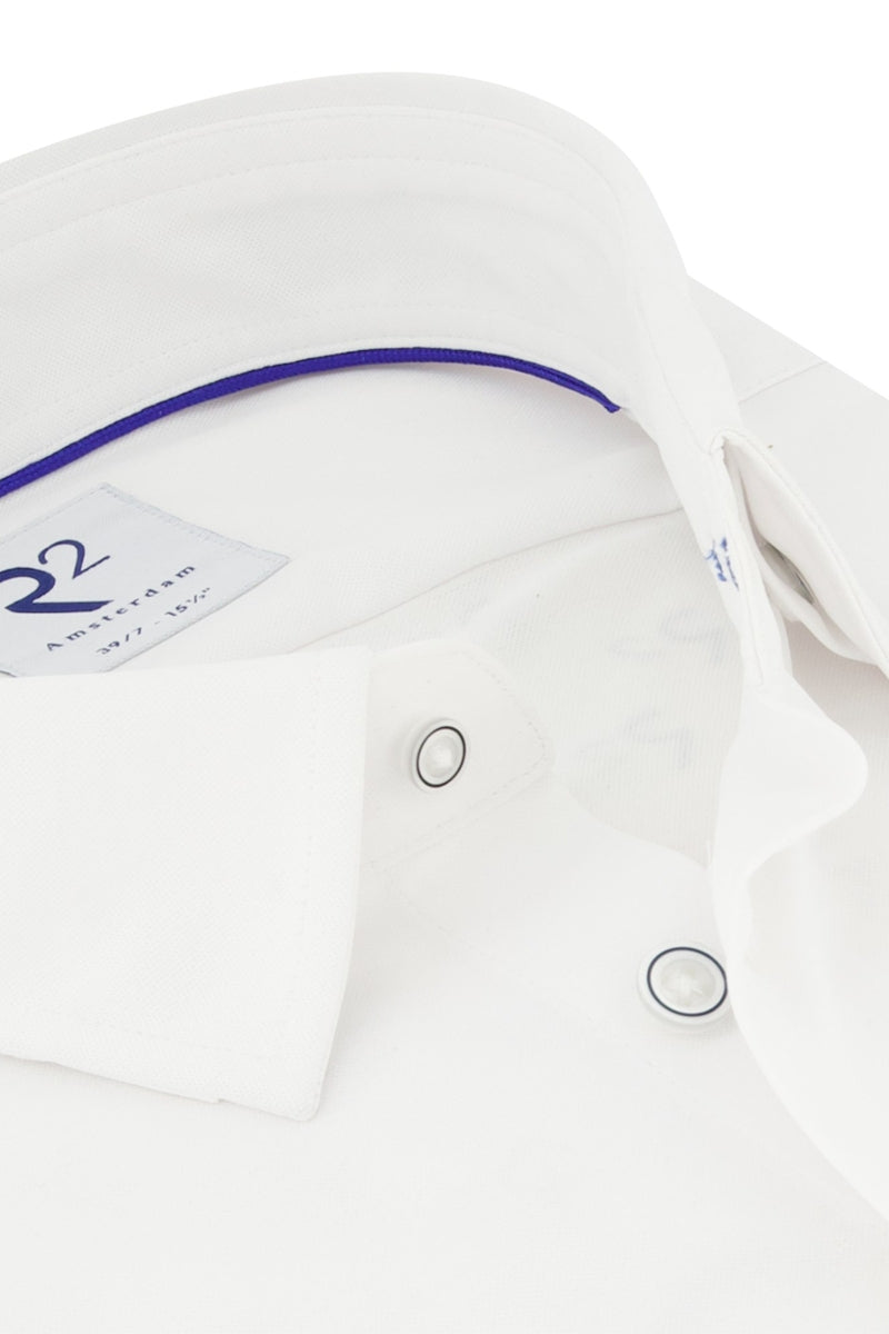 Direct From Brand,R2 Amsterdam, R2 Amsterdam White Knitted Pique Long Sleeve Dress Shirt, White, Extra Large-49-Tag44