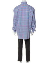 Paul Stuart Blue Plaid Print Dress Long Sleeve Dress Shirt