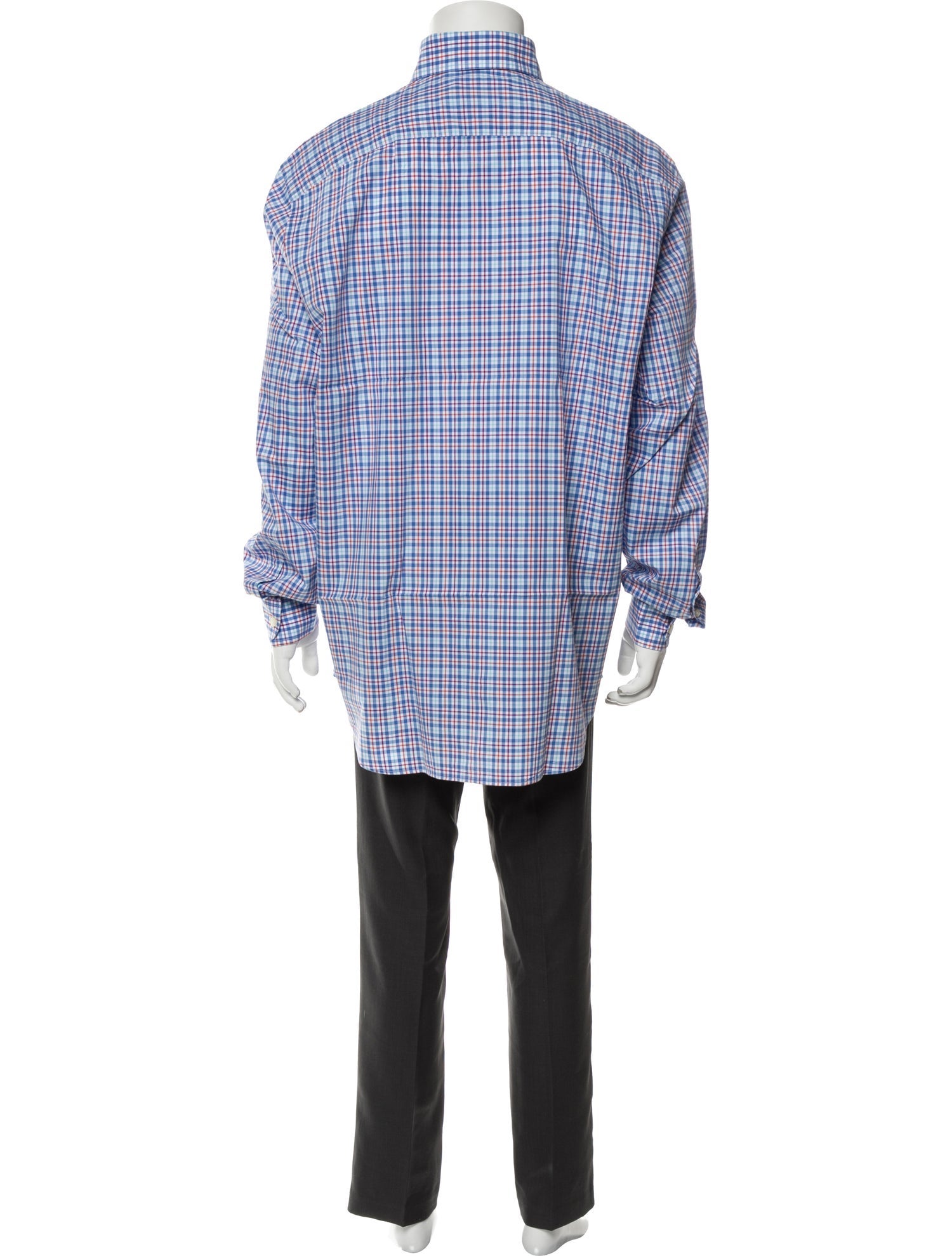 RealReal,Paul Stuart, Paul Stuart Blue Plaid Print Dress Long Sleeve Dress Shirt, Blue, Extra Extra Large-52-TagXL