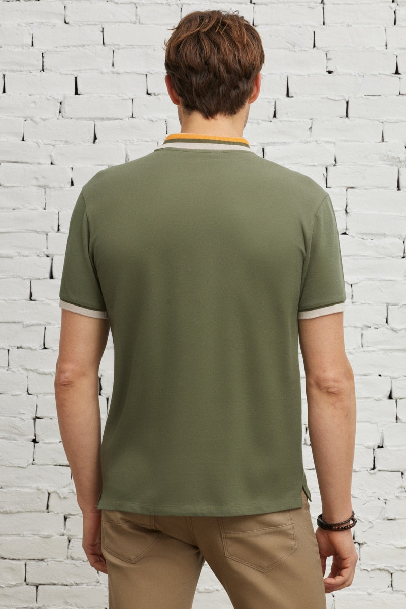 Wholesale,Altinyildiz Classics, Altinyildiz Classics Khaki with Tan Contrast Knit Polo, Green, Large-44-TagLExtra Large-46-TagXL