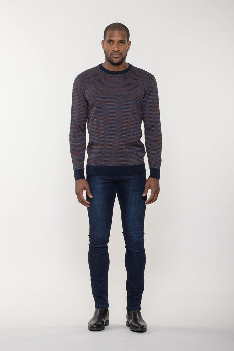 Wholesale,Luchiano Visconti, Luchiano Visconti Navy Triblend Crew Neck Jacquard Sweater, Blue, Medium-42-TagM
