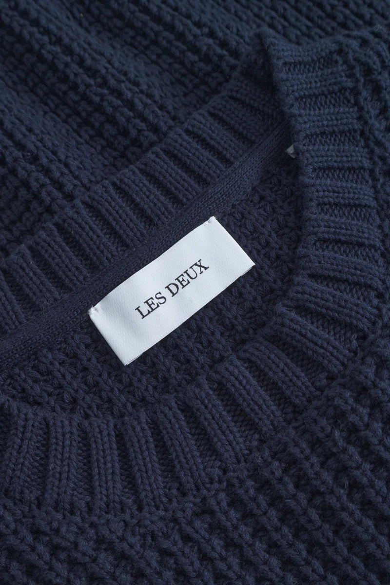 Wholesale,Les Deux, Les Deux Navy Waffle Weave Crewneck Knit Sweater, Blue, Small-46-TagS