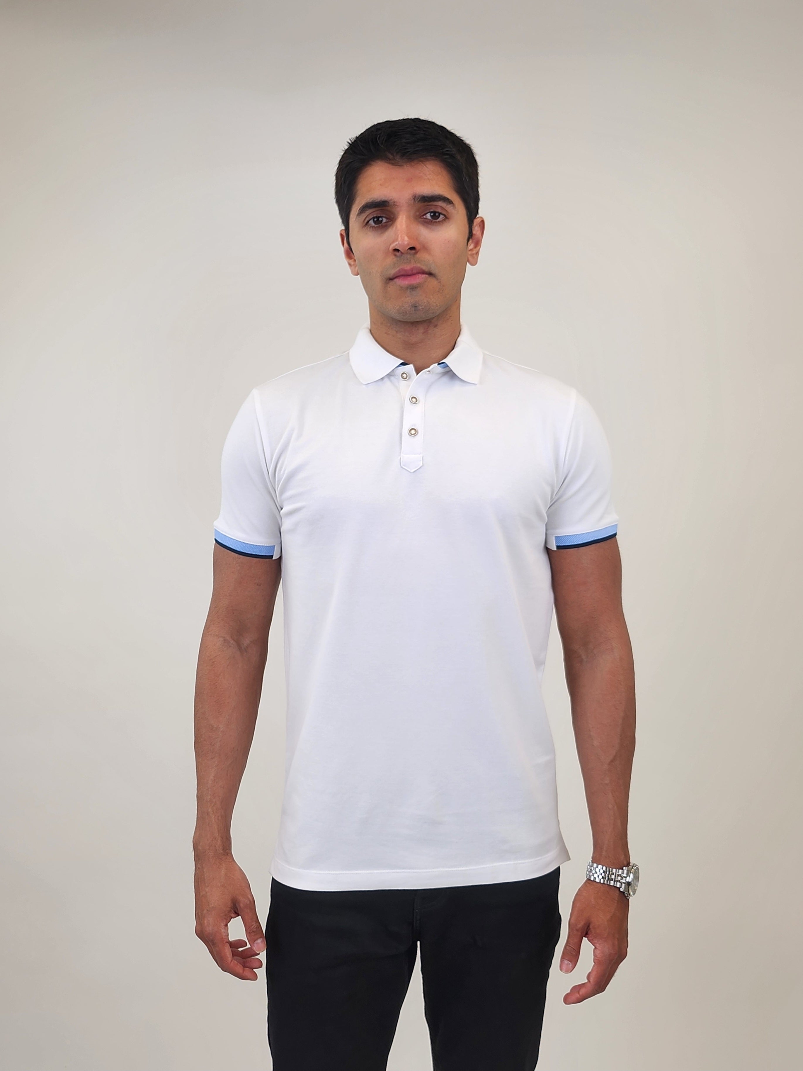 Brand Partner,R2 Amsterdam, R2 Amsterdam White Polo with Light Blue Contrast on Sleeves, Unknown, Unknown
