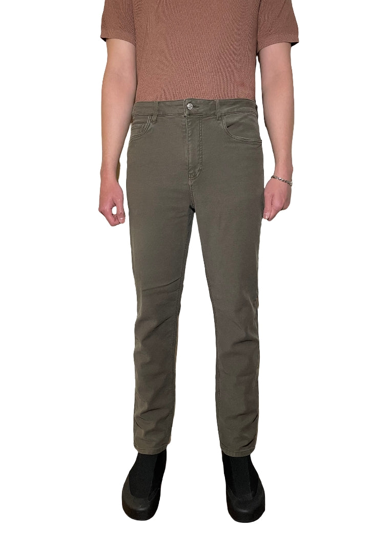 Wholesale,Flag & Anthem, Flag & Anthem Olive Stretch 5-pocket Straight Knit Jeans, Green, 32W-32L-Tag32