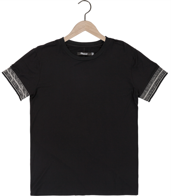 Reese De Luca Black Bamboo Jersey T-Shirt with Denim Contrast at Sleeve