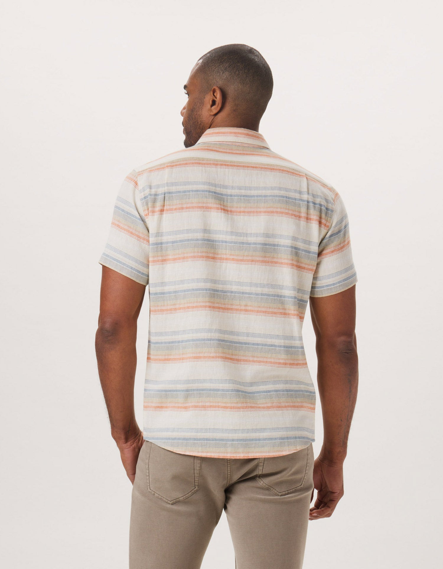 Wholesale,The Normal Brand, The Normal Brand Beige/Canyon Stripe Freshwater Short Sleeve Button Up Shirt, Tan, Medium-43-TagM
