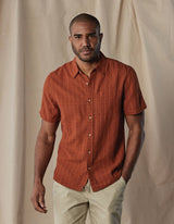 The Normal Brand Dark Ginger Stripe Freshwater Short Sleeve Button Up Shirt