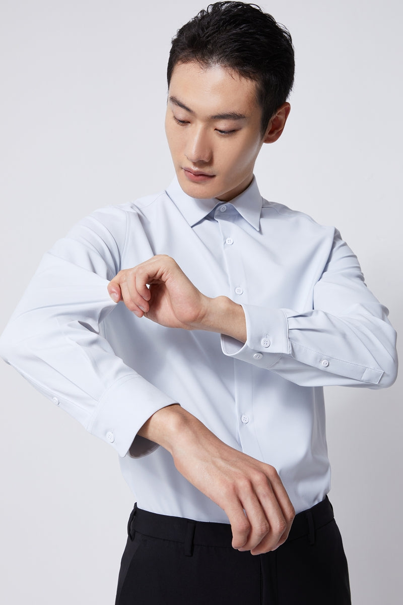 Direct From Brand,FYNE, FYNE Light Blue Antibacterial Four-way Stretch Long Sleeve Button Up Shirt, Blue, Small-40-TagM