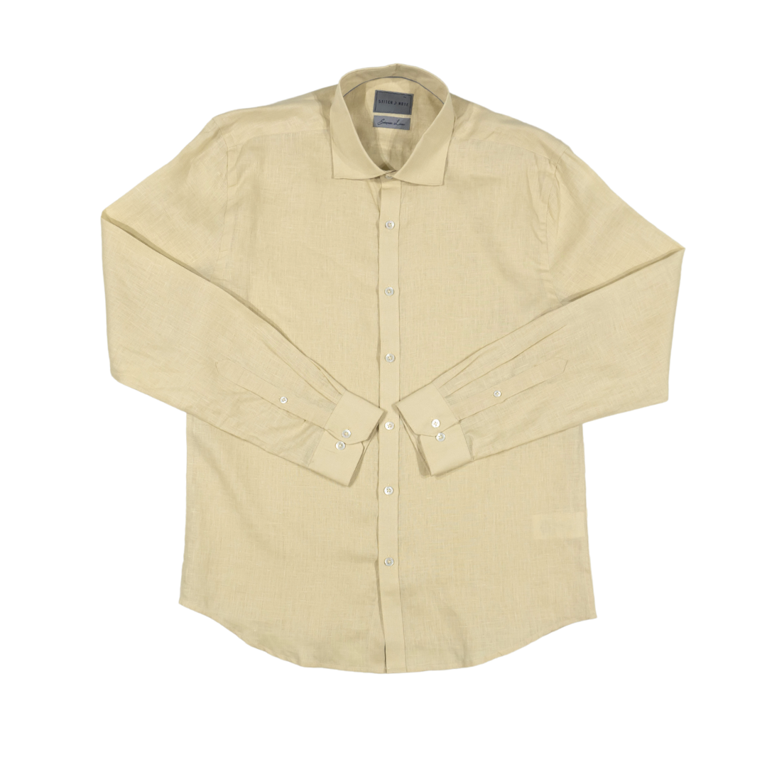 Brand Partner,Stitch Note, Stitch Note Sand European Linen Classic Long Sleeve Shirt, Tan, Extra Large-48-TagXXL