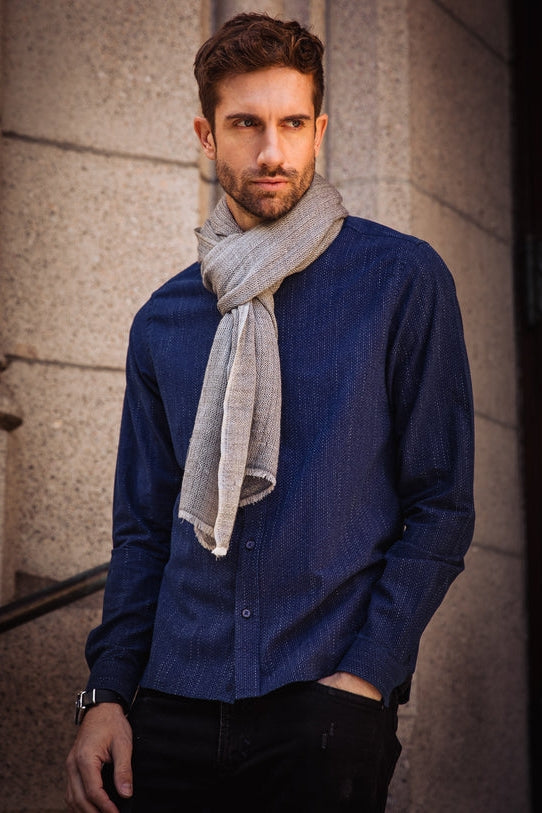 Wholesale,Vustra, Vustra Storm Blue Organic Cotton Textured Shirt, Blue, Large-44-TagL