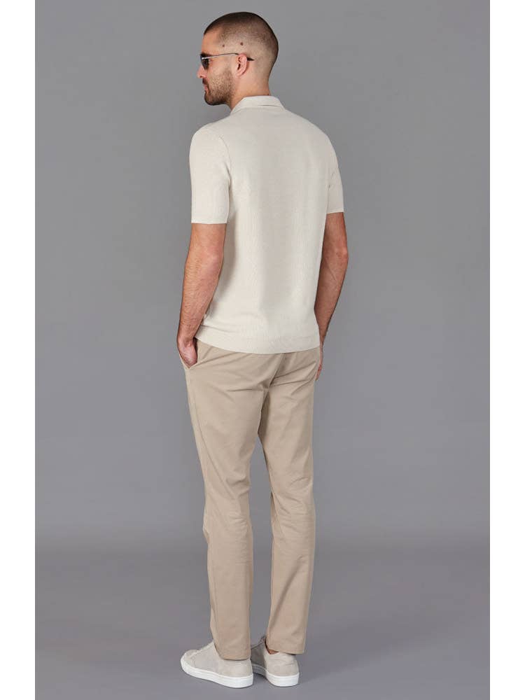 Faire,Paul James, Paul James Cream Textured Knit Buttonless Short Sleeve Polo, Cream, Medium-40-TagM