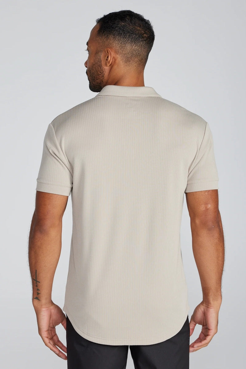 Wholesale,BYLT, BYLT Latte Ribbed Drop-cut Open V Polo, Tan, Large-45-TagL
