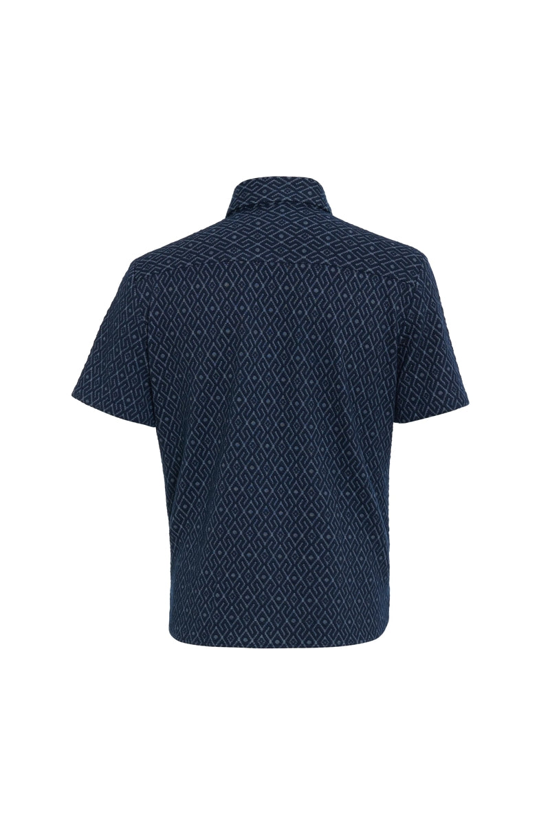 Wholesale,Luchiano Visconti, American Heritage Navy Jacquard Knitted Diamond Quilted Shirt, Blue, Medium-44-TagM