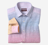 Johnston & Murphy Blue Multi Ombre Washed Linen/Cotton Blend Long Sleeve Shirt