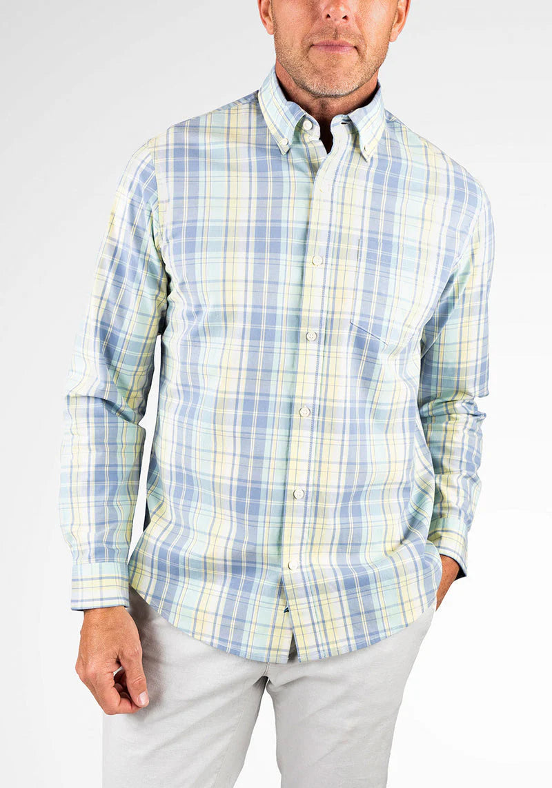 Brand Partner,Tailor Vintage, Tailor Vintage Yellow/Green Plaid Airotec Stretch Poplin Long Sleeve Shirt, Yellow, Small-41-TagSMedium-44-TagMExtra Large-51-TagXLExtra Extra Large-55-TagXXLLarge-47-TagL