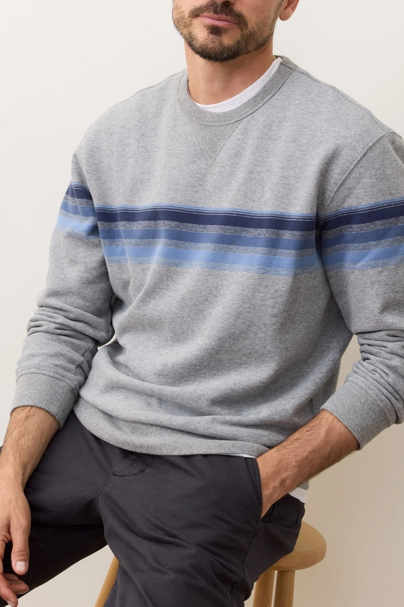 Wholesale,Marine Layer, Marine Layer Heather Grey/Blue Stripe Fleece Relaxed Sweatshirt, Grey, Small-42-TagSMedium-44-TagMLarge-48-TagLExtra Large-52-TagXL