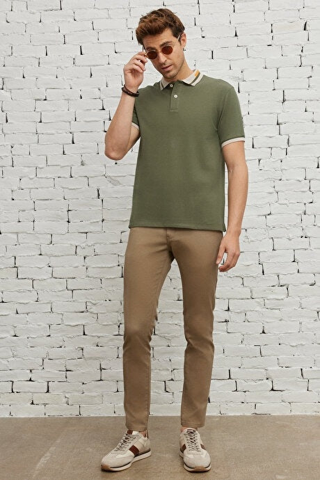 Wholesale,Altinyildiz Classics, Altinyildiz Classics Khaki with Tan Contrast Knit Polo, Green, Extra Large-46-TagXL