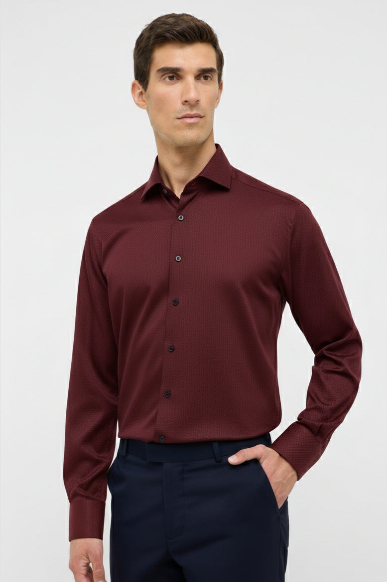 Wholesale,1863 by Eterna, 1863 by Eterna Dark Red Jewel-Tone Twill Modern Fit Shirt, Red, Large-48-Tag16