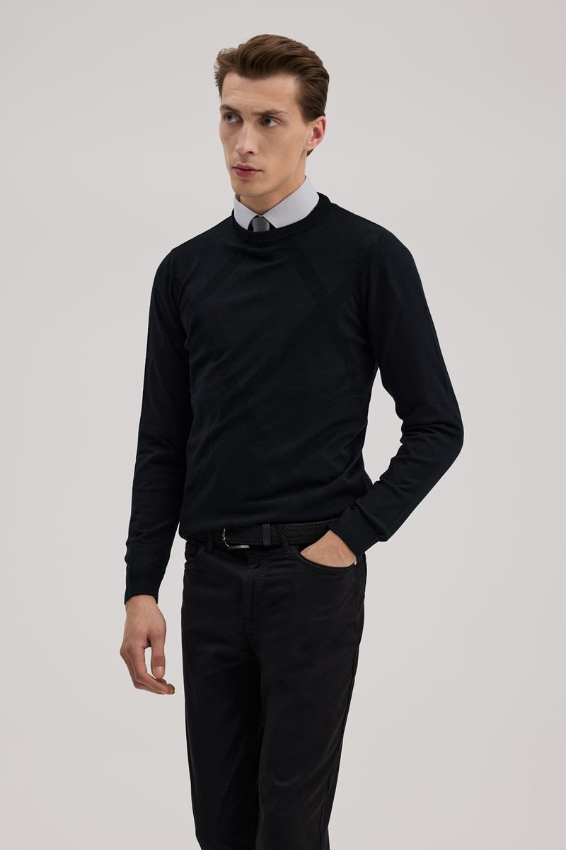 Wholesale,Jakamen, Jakamen Black Textured Slim Fit Sweater, Black, Small-39-TagS