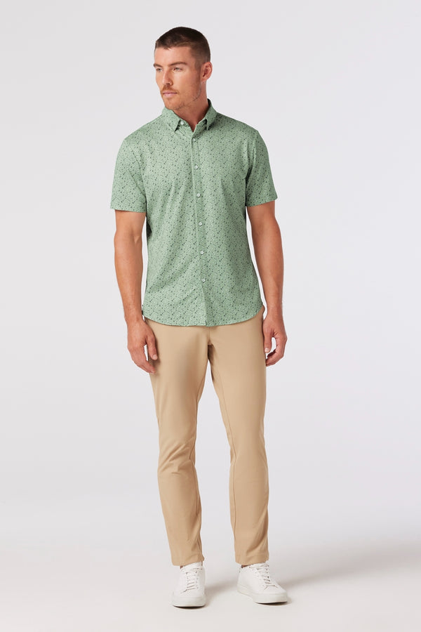Mizzen + Main Pale Green Floral+Fauna Performance Knit Trim Shirt