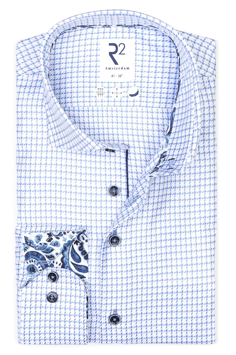 Direct From Brand,R2 Amsterdam, R2 Amsterdam Light Blue Check Heavy Twill Cotton Shirt, Blue, Extra Large-49-Tag44
