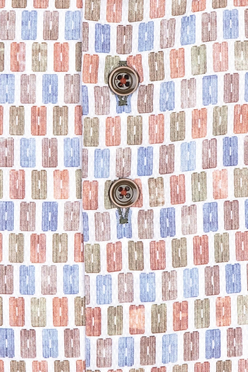 Direct From Brand,R2 Amsterdam, R2 Amsterdam White Multi Suitcase Print Dobby Shirt, White, Extra Large-48-Tag43
