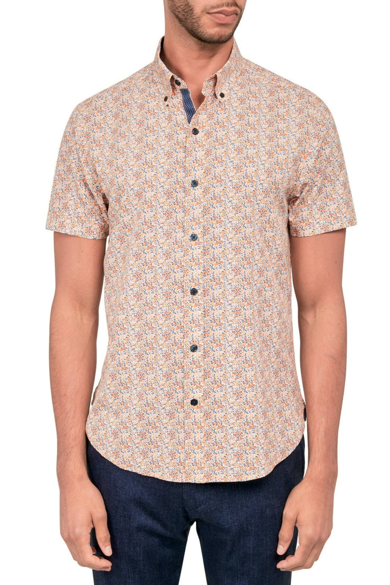 Faire,CON.STRUCT, CON.STRUCT Orange Ditsy Floral Short Sleeve Shirt, Orange, Medium-41-TagM