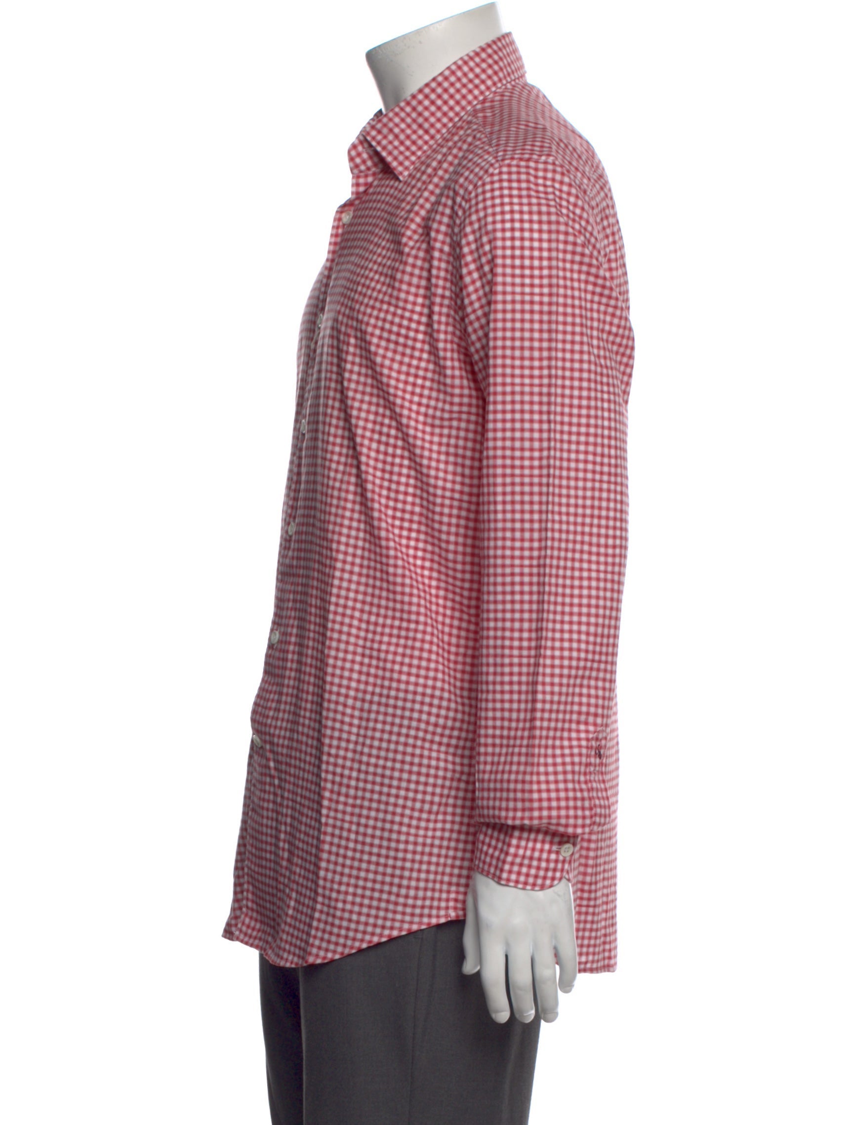 RealReal,Glanshirt, Glanshirt Red Plaid Print Long Sleeve Dress Shirt with Embroidered Accent, Red, Medium-42-TagL