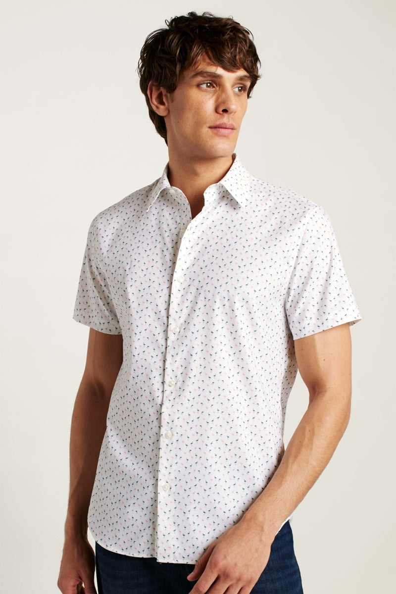 Wholesale,Bonobos, Bonobos White Famingo Print Slim Fit Shirt, White, Large-45-TagLExtra Large-48-TagXLMedium-42-TagM