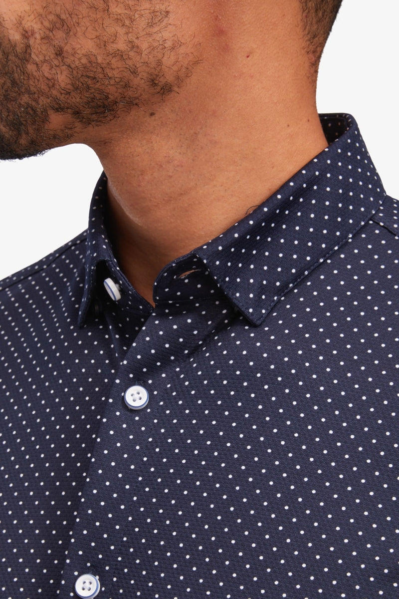 Wholesale,Mizzen + Main, Mizzen + Main Navy Dot Print No-Tuck Trim Shirt, Blue, Extra Large-49-TagXL