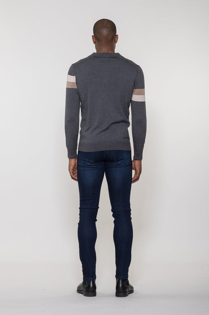 Wholesale,Luchiano Visconti, Luchiano Visconti Charcoal Intersia Geometric Color Block Zip Polo, Grey, Medium-42-TagMLarge-44-TagLExtra Large-46-TagXLSmall-40-TagSExtra Extra Large-48-TagXXL