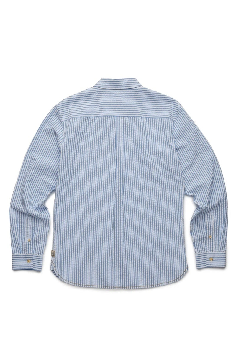 Faire,Surfside Supply, Surfside Supply Blue And White Vertical Striped Seersucker Button Up Shirt With Front Chest Pocket, White, Medium-43-TagM