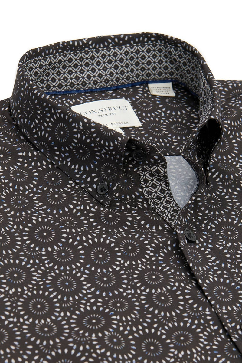 Faire,CON.STRUCT, CON.STRUCT Black Dotted Circles Short Sleeve Shirt, Black, Medium-41-TagM
