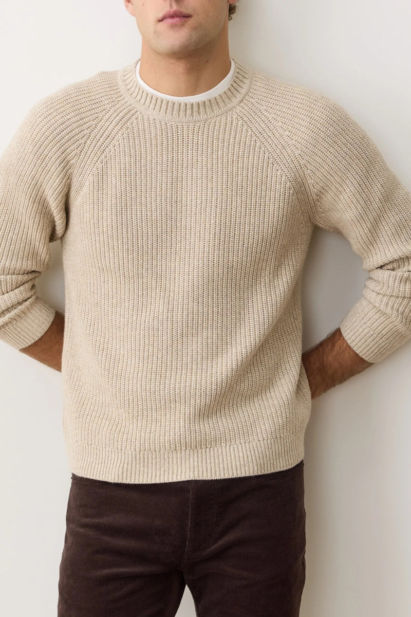 Wholesale,Marine Layer, Marine Layer Oatmeal Textured Merino Wool Blend Sweater, Tan, Large-46-TagL
