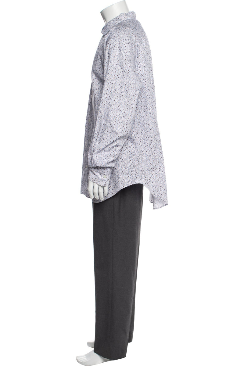 RealReal,Eleventy, Eleventy Blue/White Floral Print Long Sleeve Shirt, Blue, Extra Extra Large-54-TagXXL