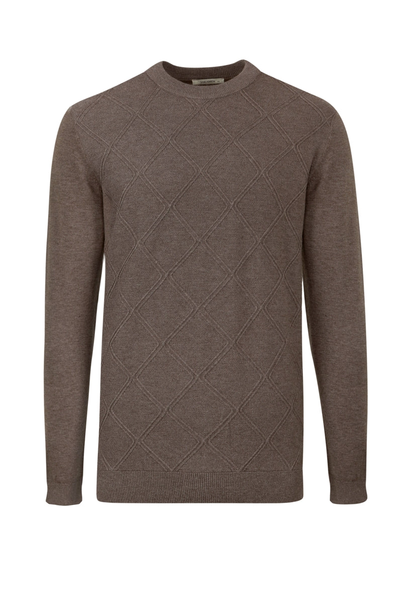 Wholesale,Jakamen, Jakamen Brown Diamond Textured Slim Fit Sweater, Brown, Extra Extra Large-50-TagXXL