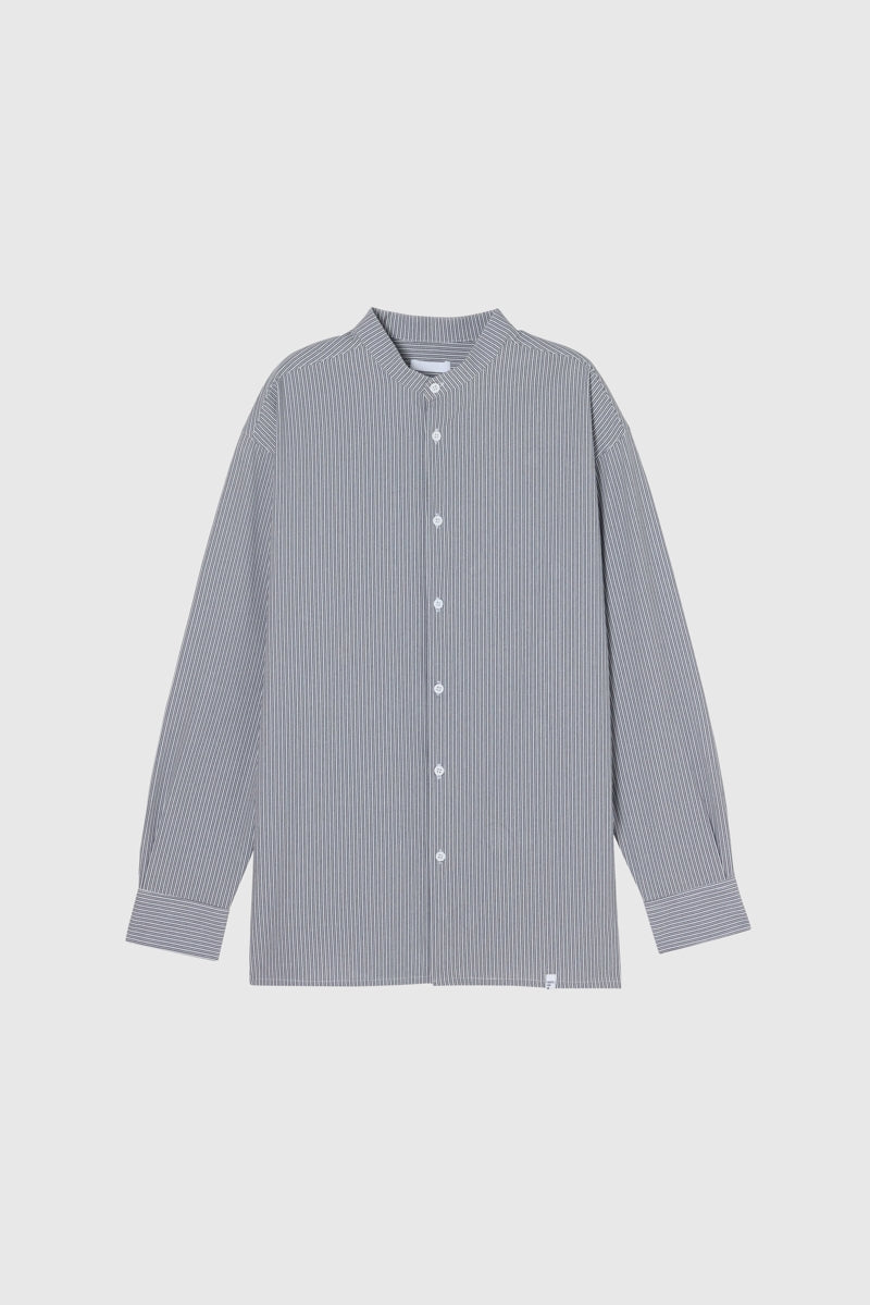 Direct From Brand,FYNE, FYNE Navy/White Stripe Stand Collar Moisture Absorption Shirt, Blue, Large-46-TagLMedium-44-TagM