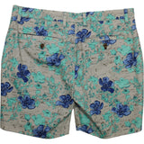 Lords of Harlech Tan/Blue Hibiscus Print 7" Shorts with Printed Contrast Interior